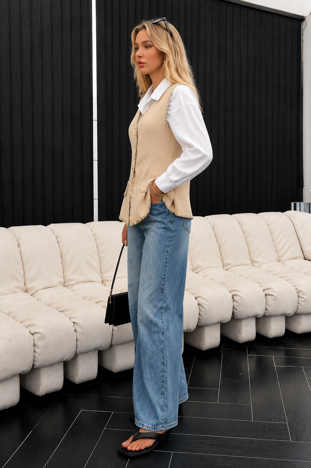 90s Vintage Tan Vest Top | LARGE