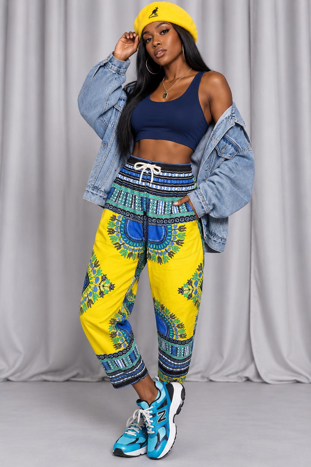 90s Vintage Yellow Tribal Print Pants - SMALL
