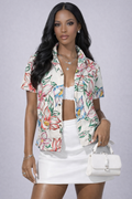 90s Vintage Tropical Floral Button Up | SMALL