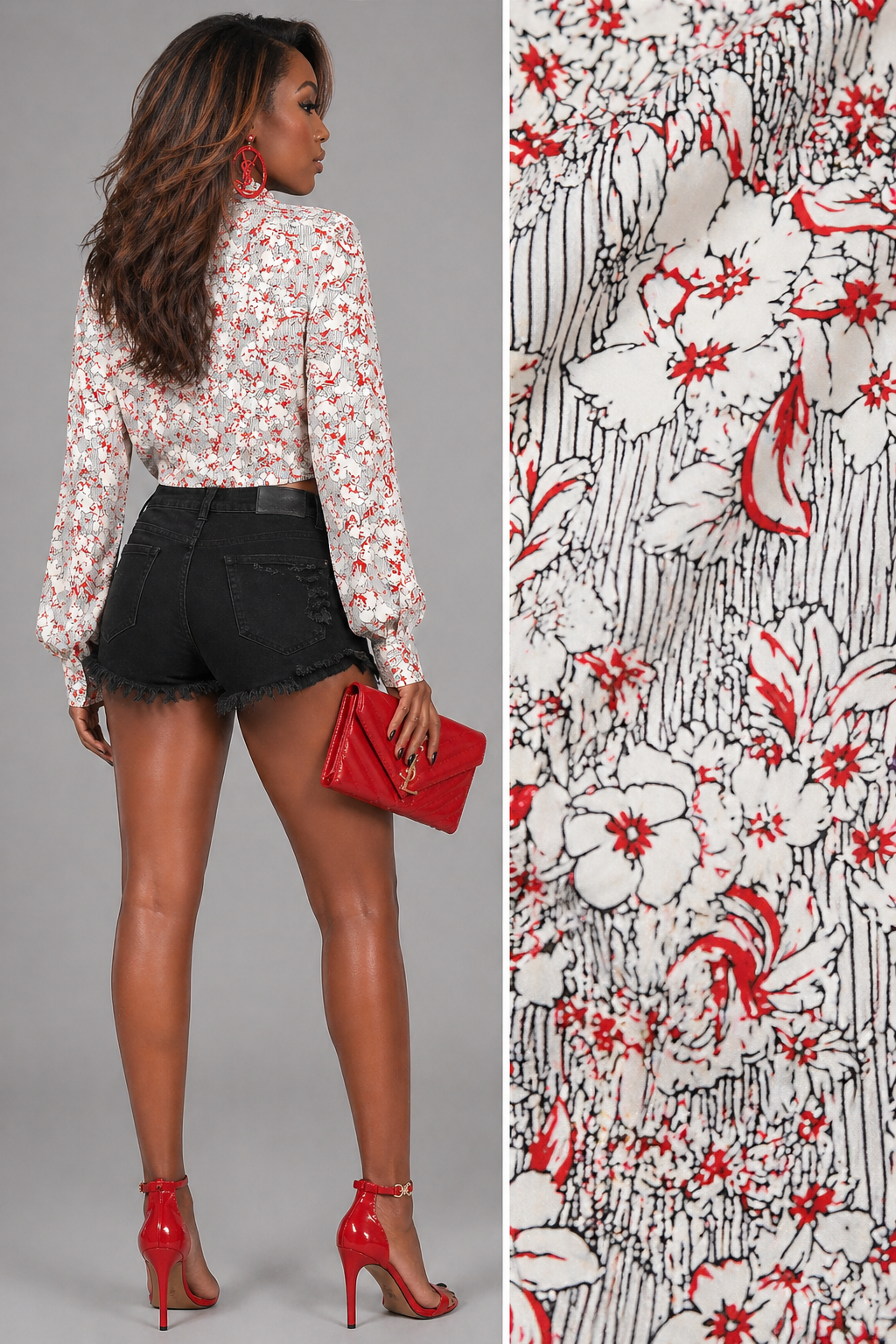Vintage 90s Red & White Floral Blouse | X-LARGE