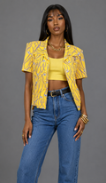 90s Vintage Yellow Floral Blouse | SMALL