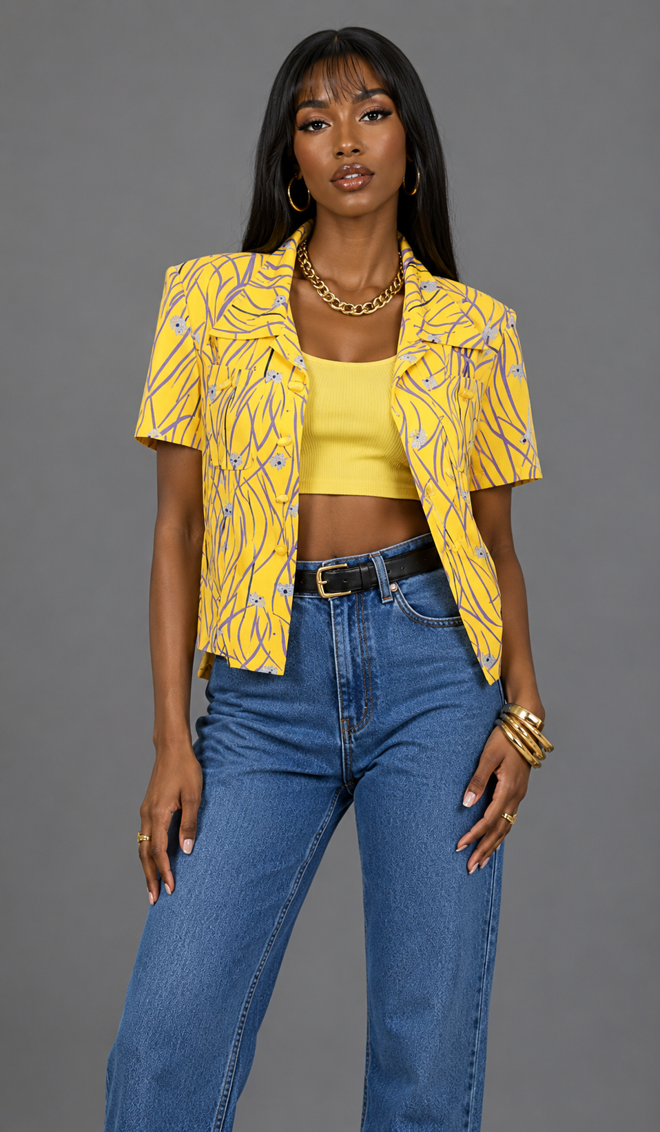 90s Vintage Yellow Floral Blouse | SMALL
