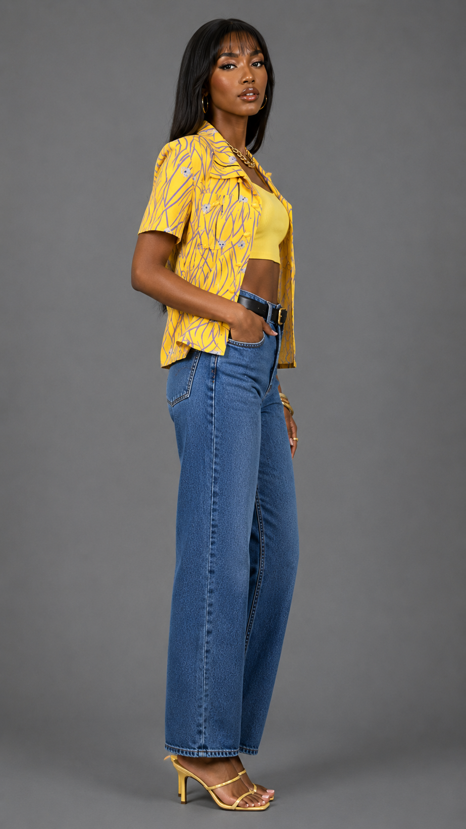 90s Vintage Yellow Floral Blouse | SMALL