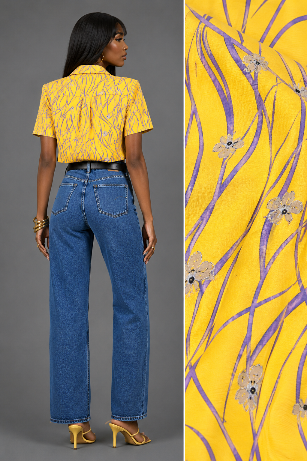 90s Vintage Yellow Floral Blouse | SMALL