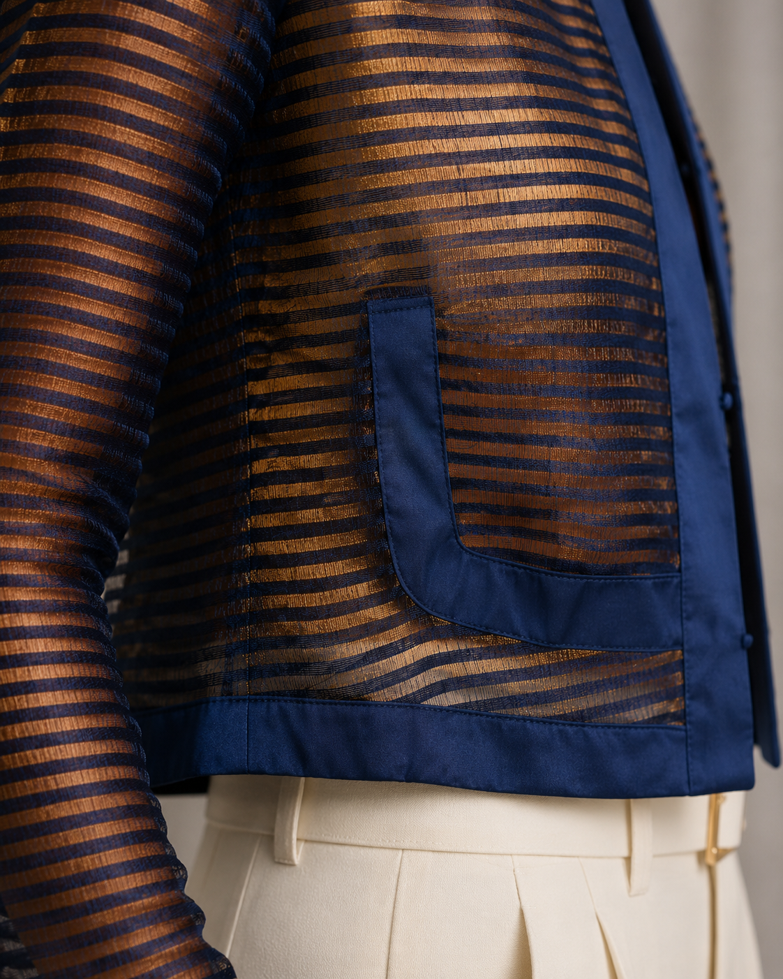 Vintage 90s Navy Silk Trim Jacket (XS/S)