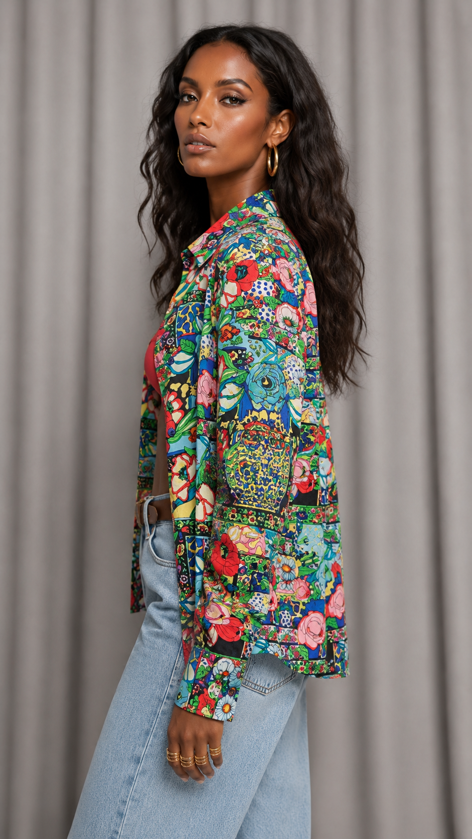 Vintage 90s Colorful Floral Silk Blouse | S/M