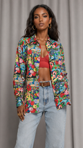 Vintage 90s Colorful Floral Silk Blouse | S/M