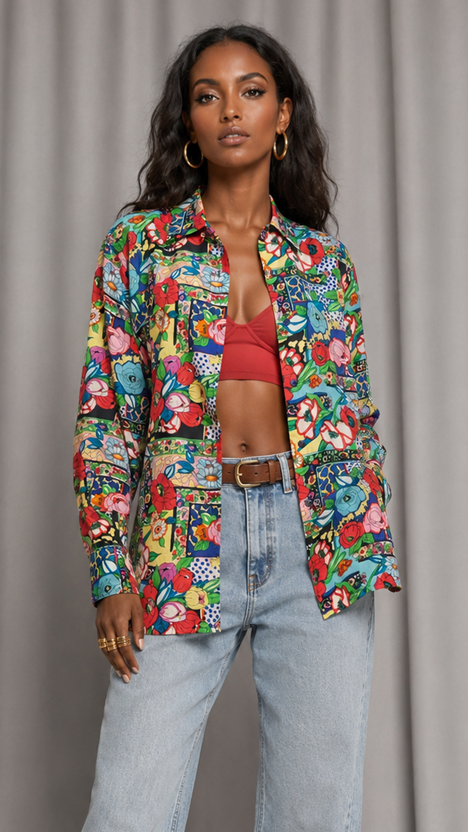 Vintage 90s Colorful Floral Silk Blouse | S/M