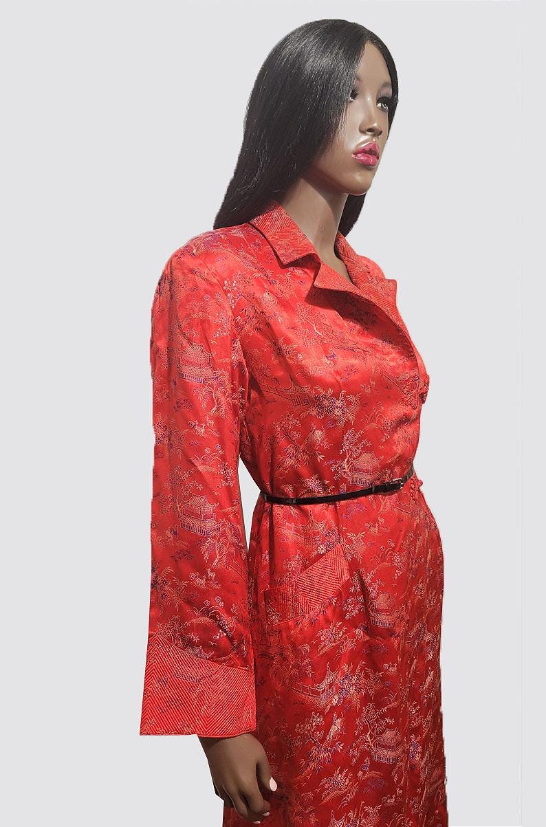 Vintage Red Japanese Inspired Brocade Kimono Coat – M