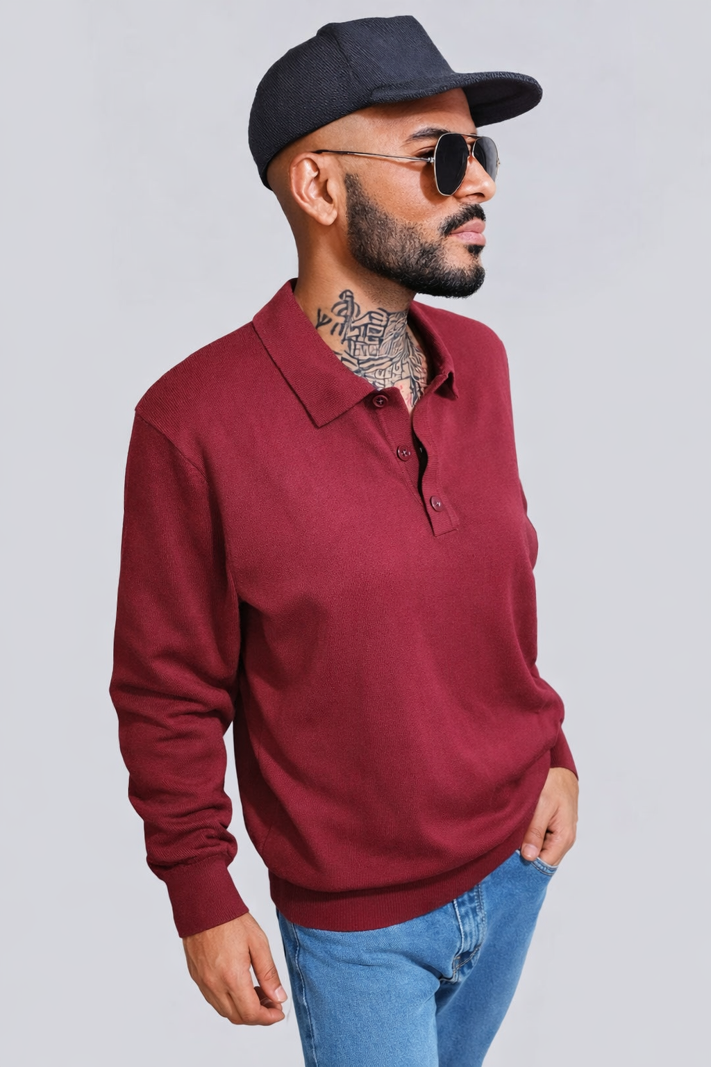 Maroon Red Quarter Button Relaxed Fit Shirt | SMALL