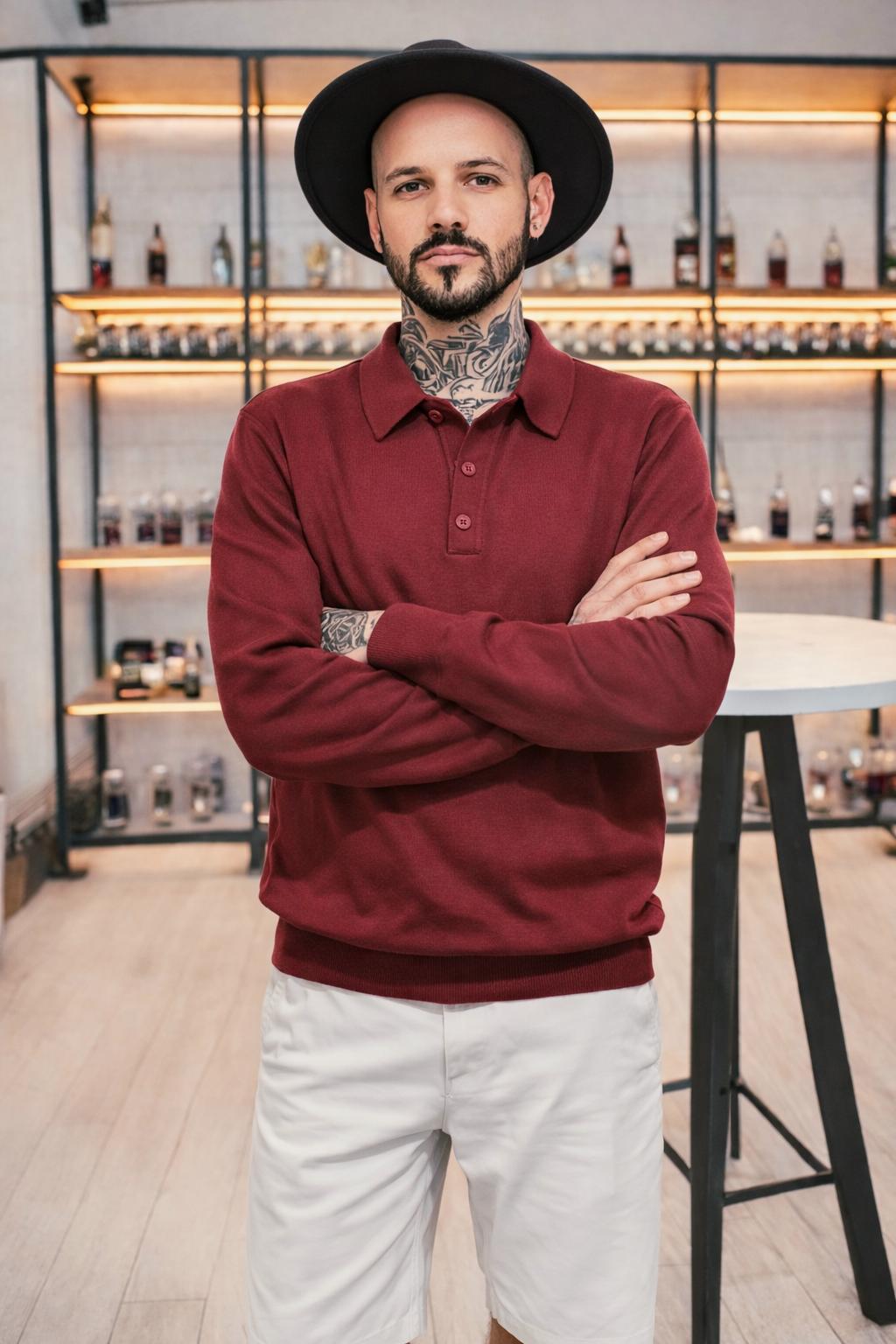 Maroon Red Quarter Button Relaxed Fit Shirt | SMALL