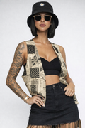 90s VINTAGE Abstract Print Beige Vest - MEDIUM