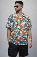 Mens Tropical Print Button Up Shirt  Hawaiian Floral Beach Vacation Shirt | LARGE