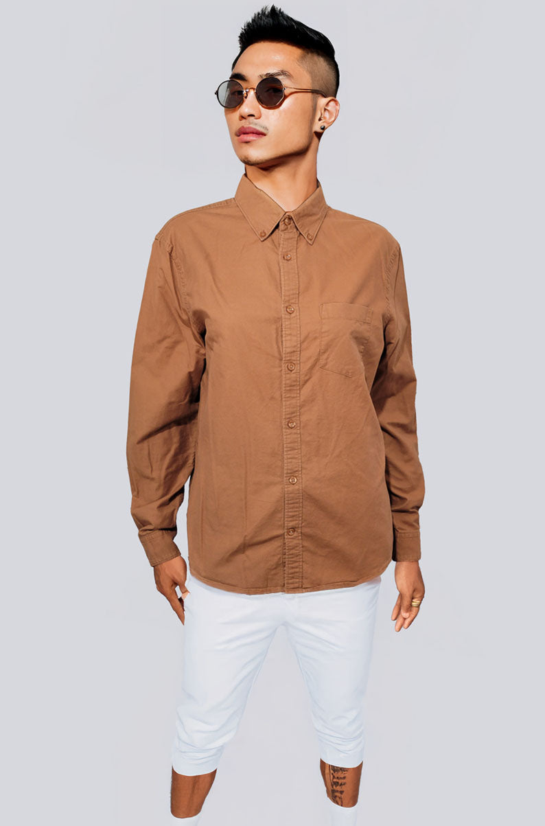Coffee Brown Oxford Button Down Shirt | MEDIUM