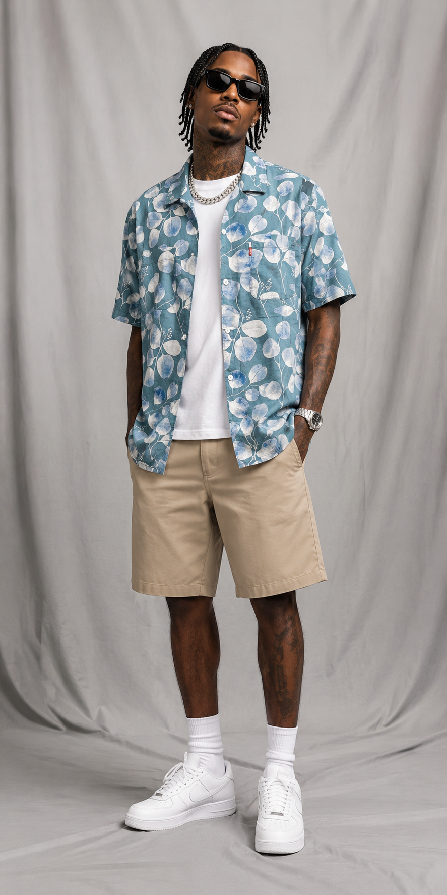Levi's Green Leaf Print Button Up Shirt | Mens Floral Casual Summer Shirt | MEDIUM