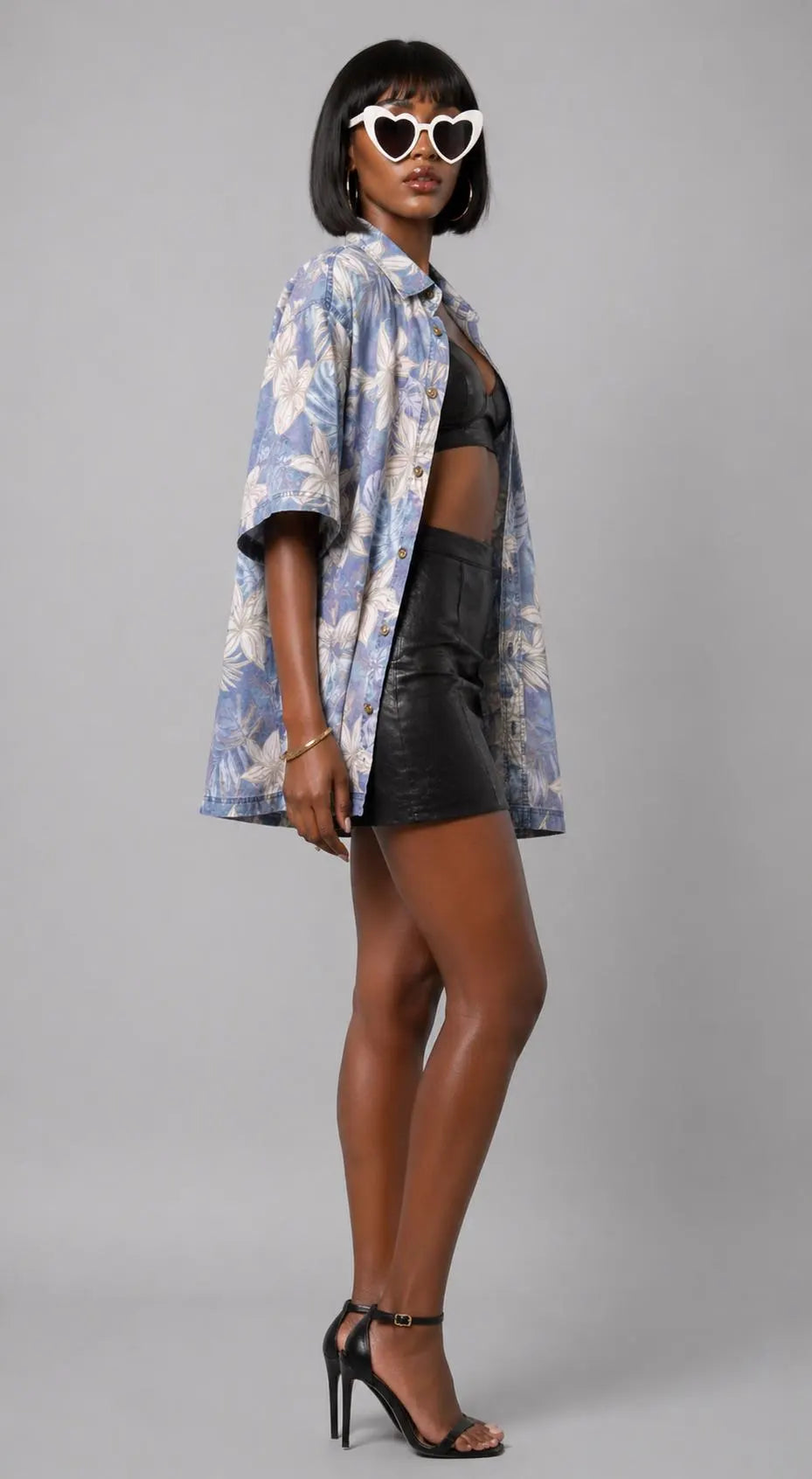 90s Light Blue Floral Button-Up Shirt | Oversized Tropical Print | Cotton Unisex Shirt | X-LARGE