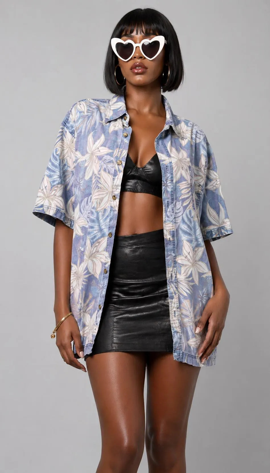 90s Light Blue Floral Button-Up Shirt | Oversized Tropical Print | Cotton Unisex Shirt | X-LARGE