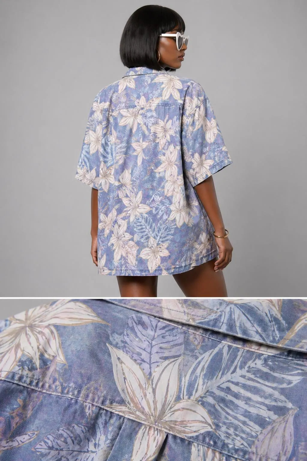 90s Light Blue Floral Button-Up Shirt | Oversized Tropical Print | Cotton Unisex Shirt | X-LARGE