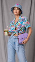 Vintage 90s Japanese Garden Print Shirt | LARGE