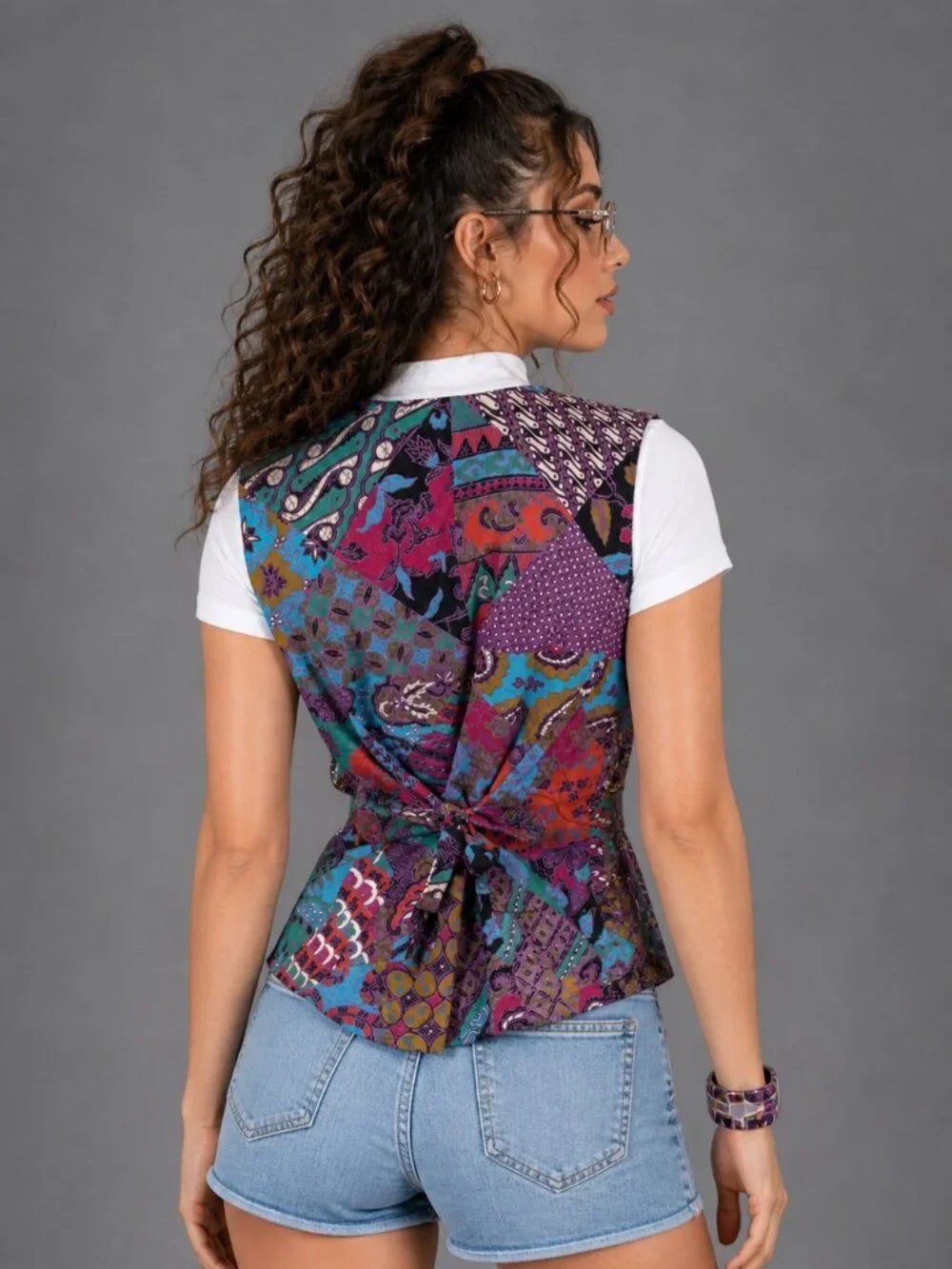 90s Vintage Purple Abstract Print Vest | Pink Blue Sleeveless Top | M/L