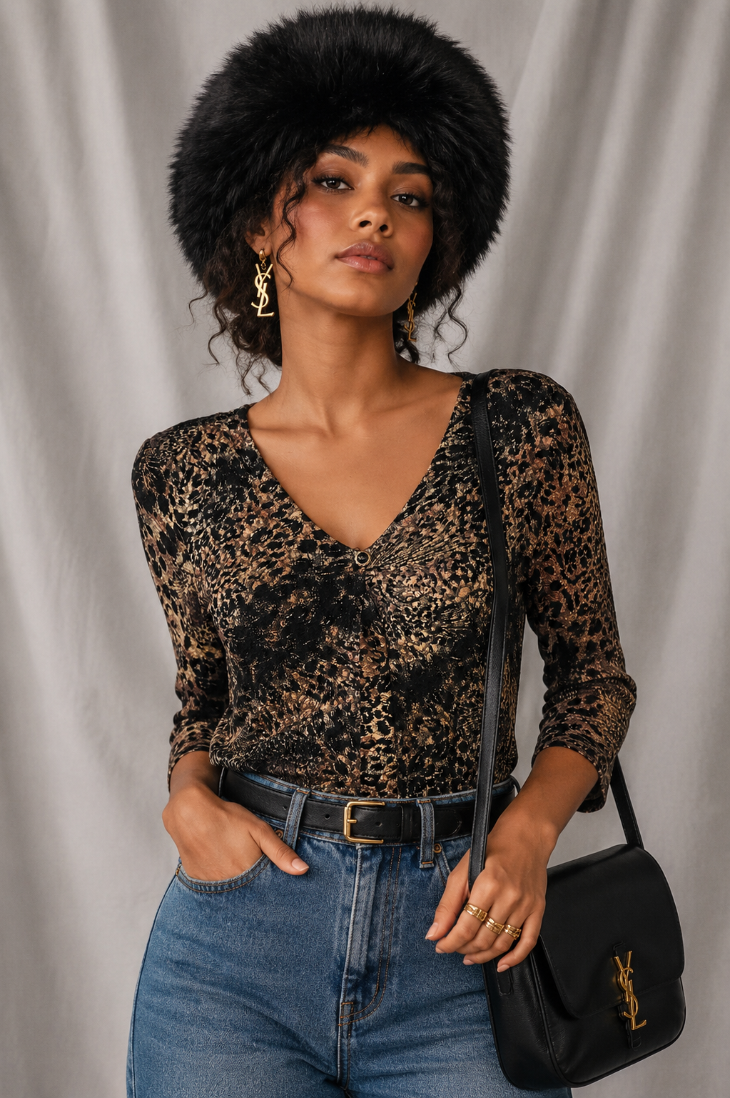 90s Vintage Animal Print Blouse | MEDIUM