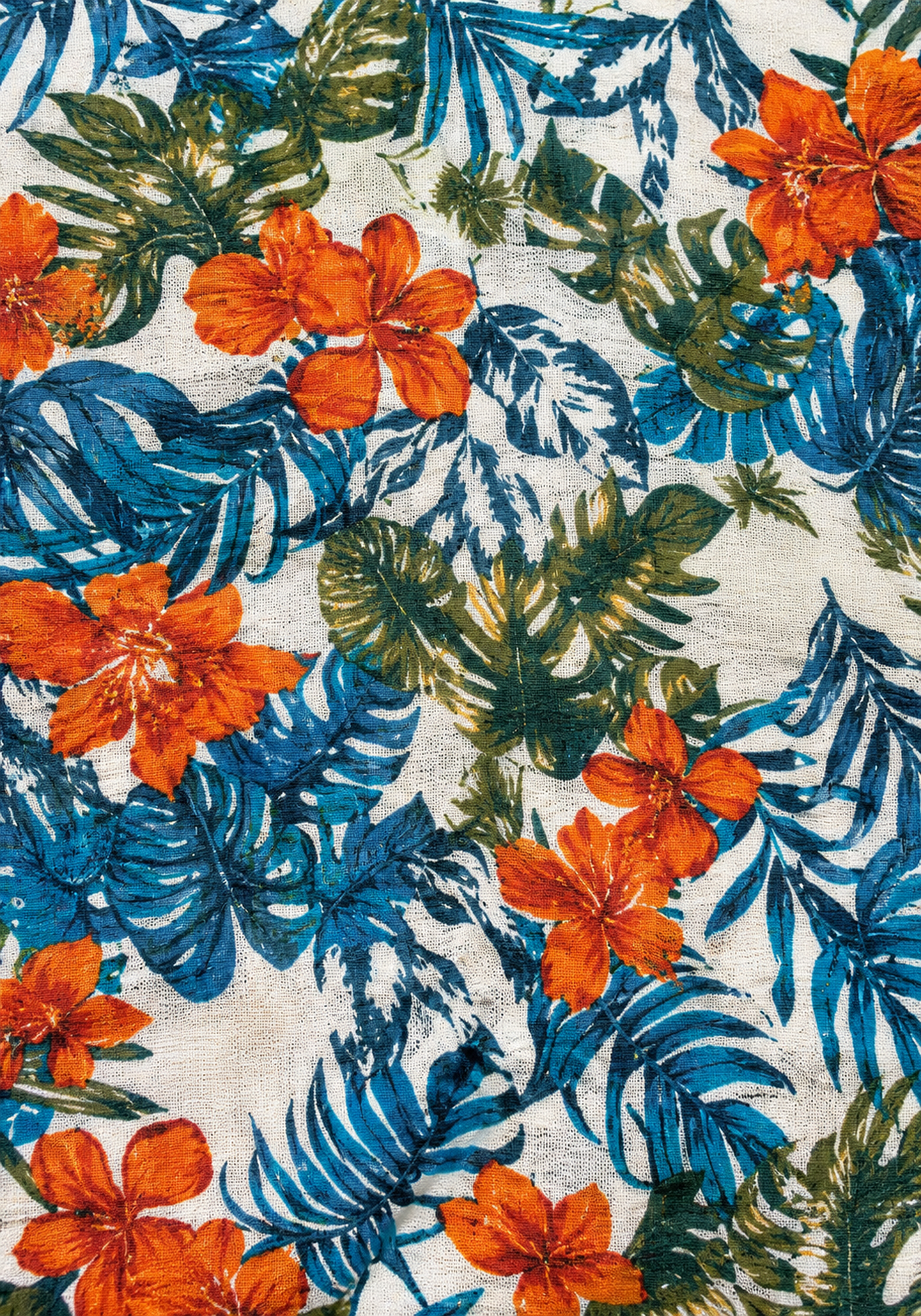 Mens Tropical Print Button Up Shirt  Hawaiian Floral Beach Vacation Shirt | LARGE