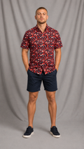 Red & Navy Floral Print Button-Up Shirt | SMALL