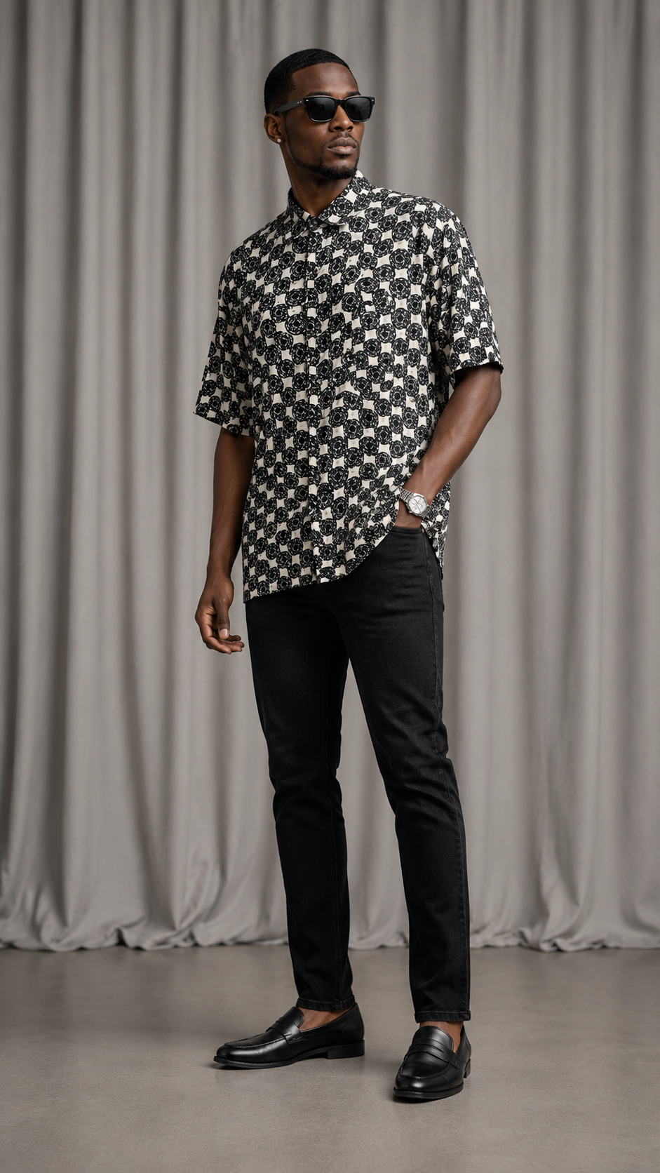 Vintage 90s 100% Silk Abstract Print Button Up Shirt | Robert Stock Dress Shirt | LARGE