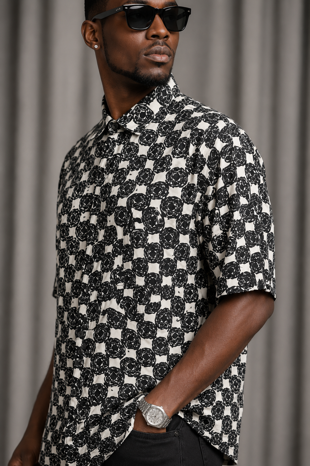 Vintage 90s 100% Silk Abstract Print Button Up Shirt | Robert Stock Dress Shirt | LARGE