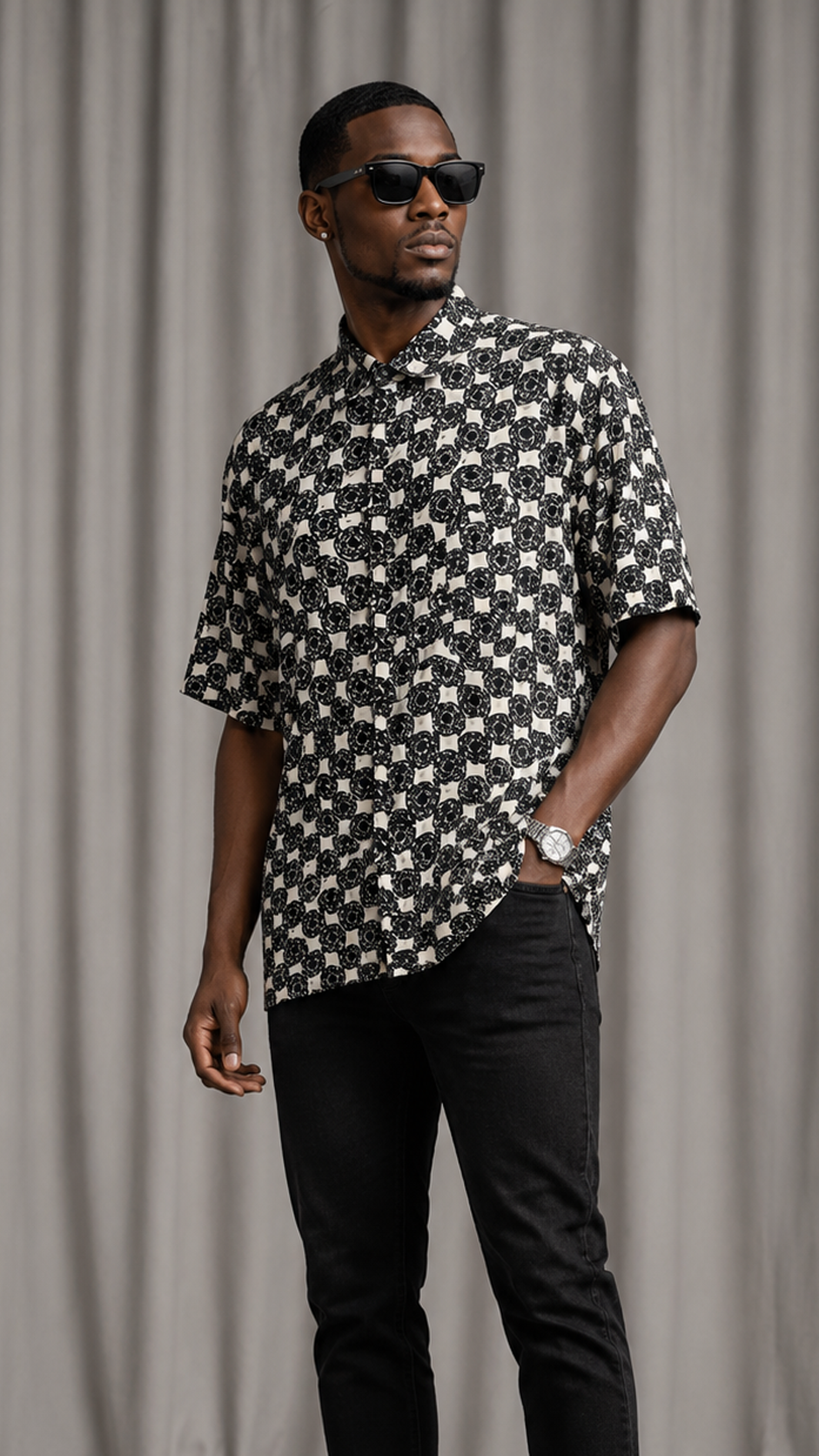 Vintage 90s 100% Silk Abstract Print Button Up Shirt | Robert Stock Dress Shirt | LARGE