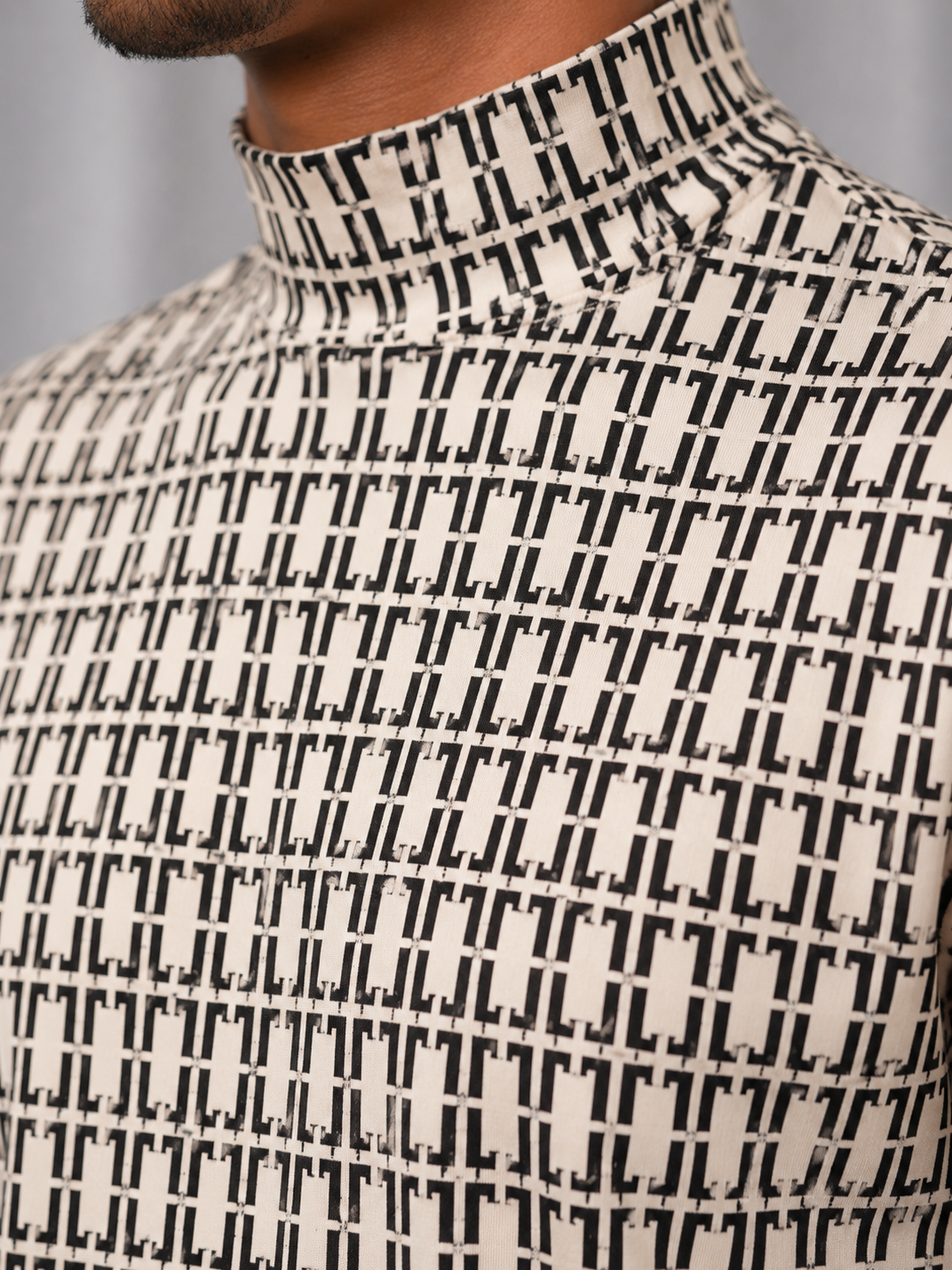 Vintage 90s Geometric Print Mock Neck Shirt | Dress Shirt | MEDIUM