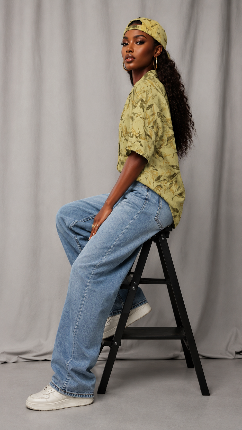 Vintage 90s Olive Green Botanical Button Up Shirt | Leaf Print Camp Collar Blouse | 2XL