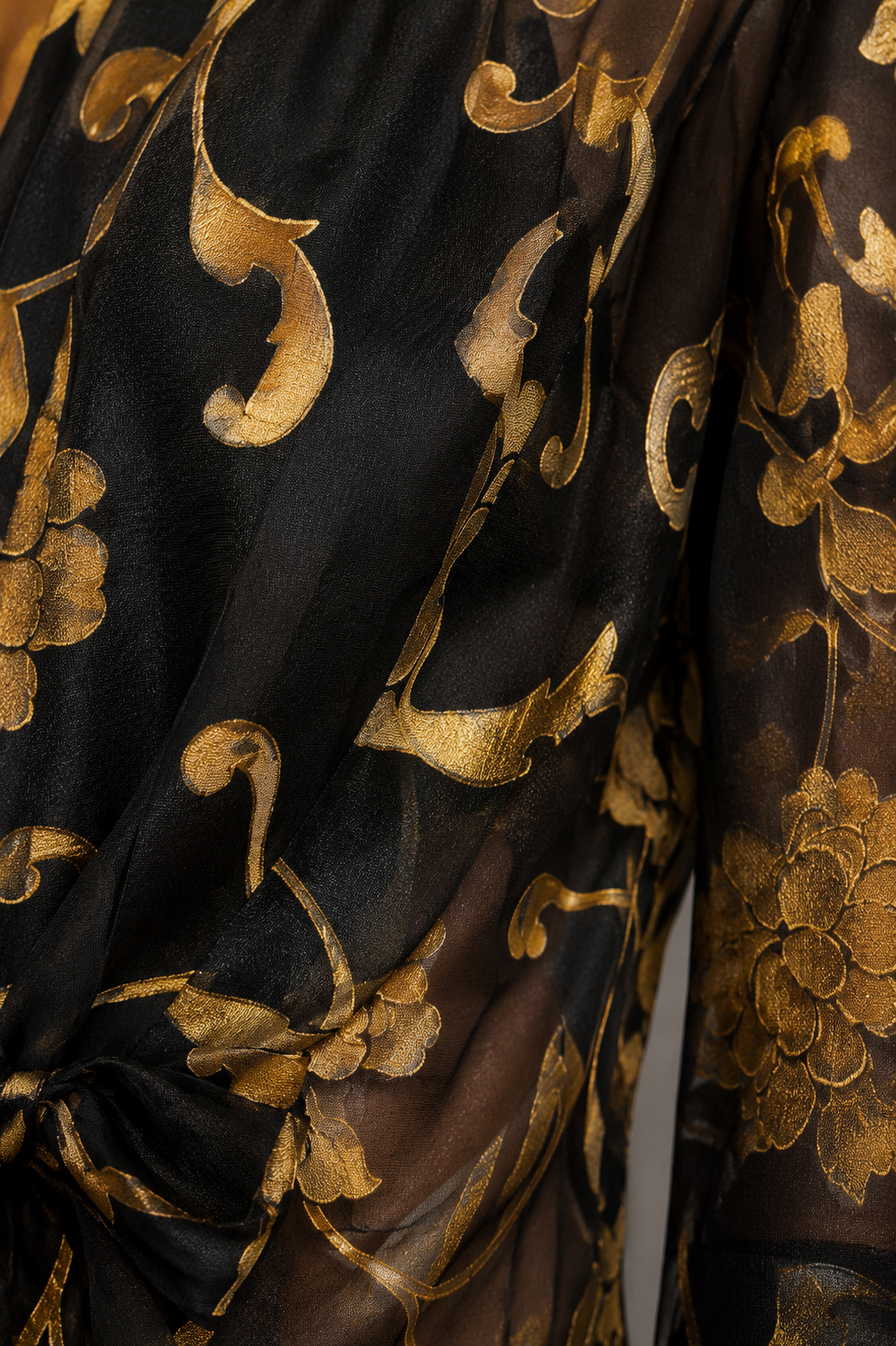 Vintage 90s Black Gold Sheer Floral Blouse – XL