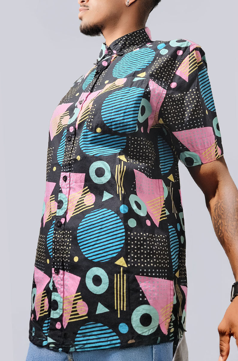 90s Style Memphis Print Button Up Shirt | SMALL
