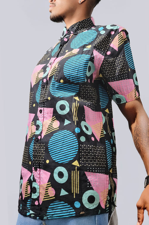 90s Style Memphis Print Button Up Shirt | SMALL