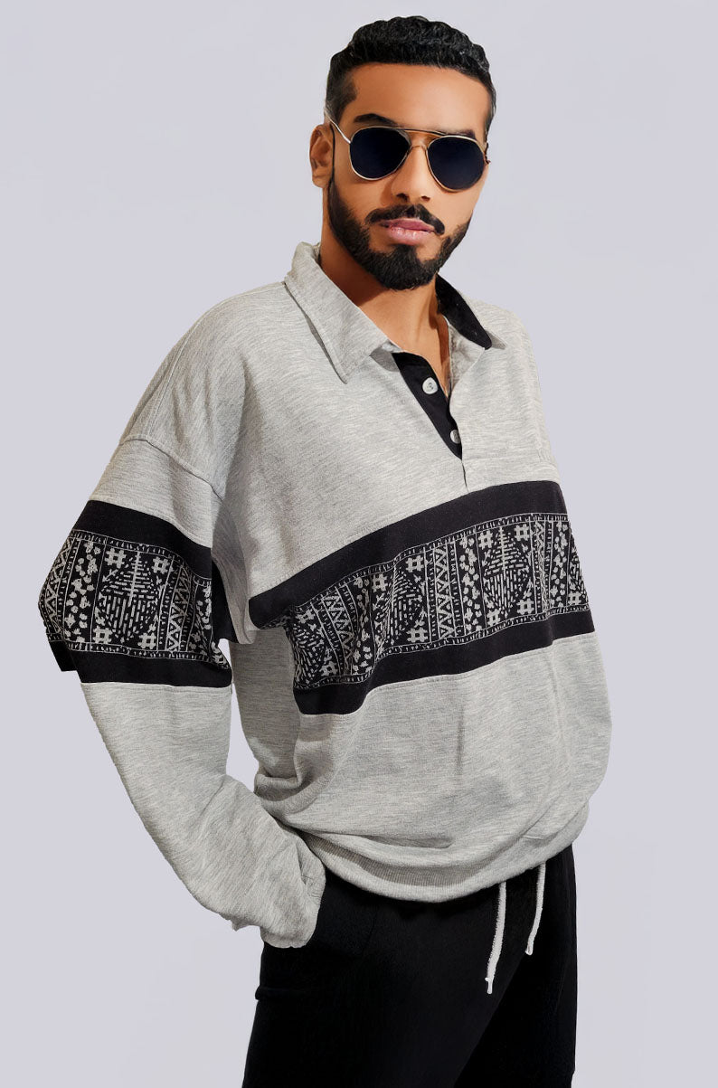 90's Vintage Quarter Button Pullover | Retro Design Sweater | Fits L/XL