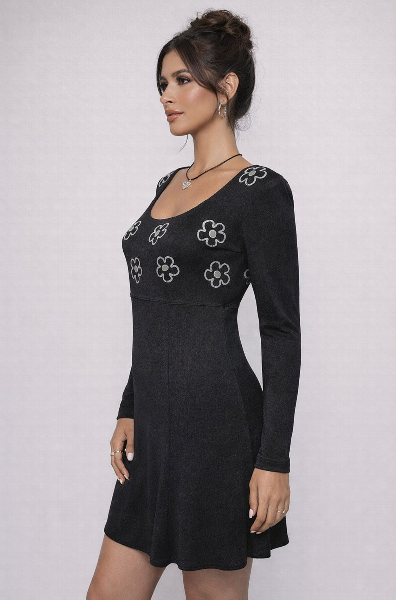 90s VINTAGE Casual Long Sleeve Dress | Floral Print Dress | MEDIUM