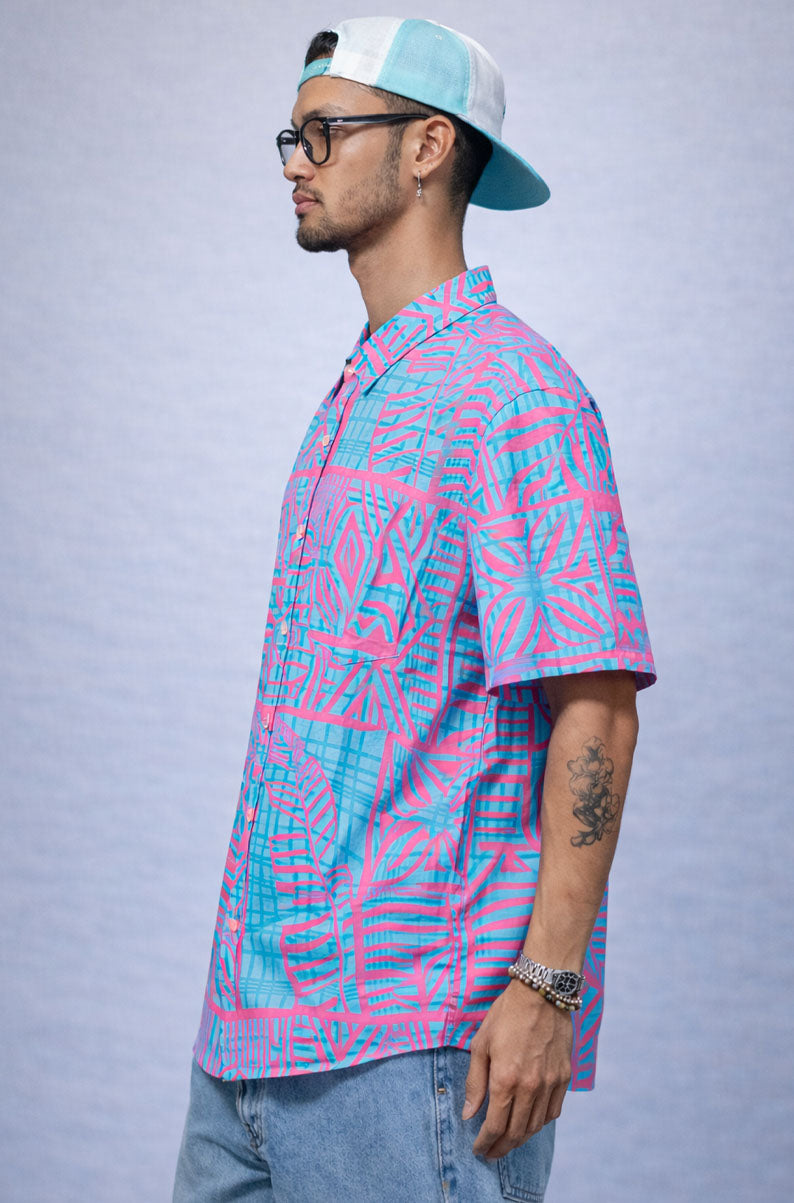 90s Neon Geo Print Button-Up Shirt | X-LARGE