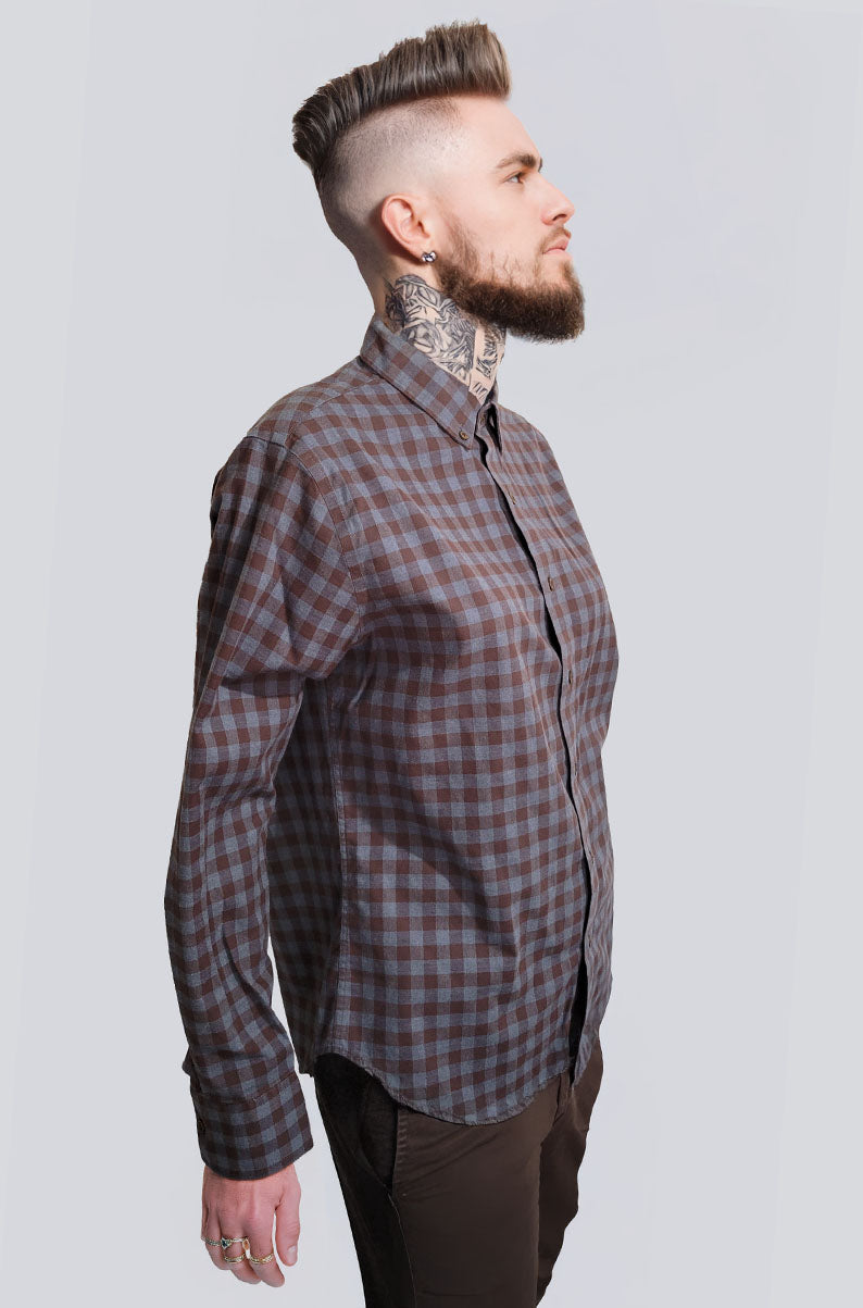 Classic Brown & Blue Oxford Button Down Shirt | MEDIUM