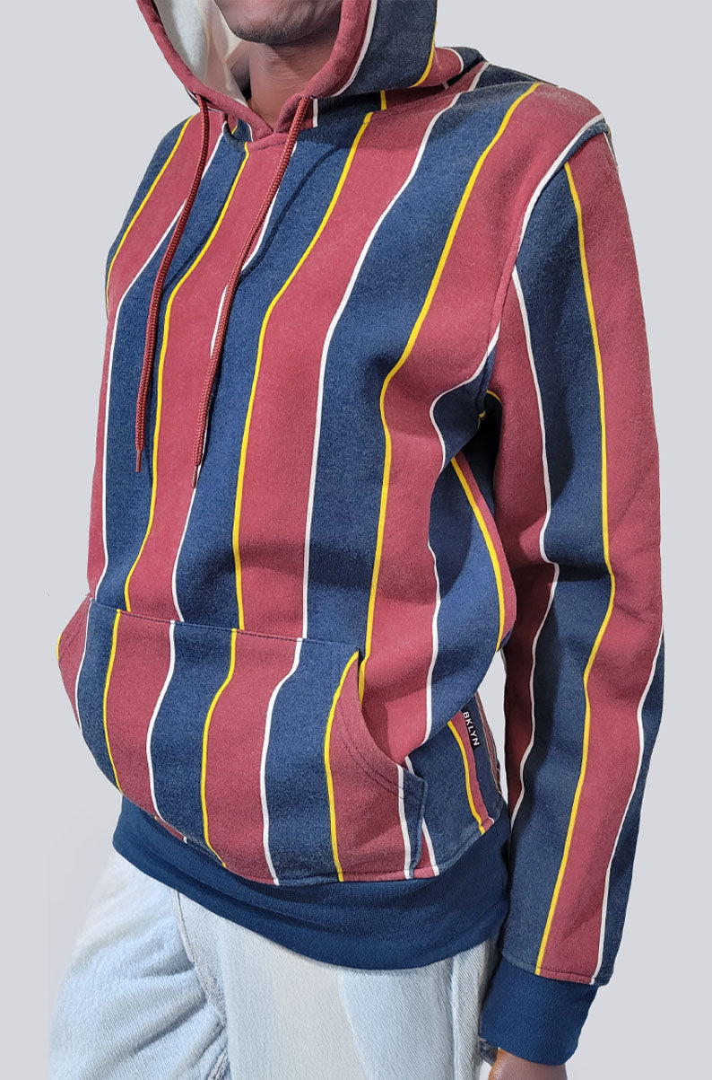 Navy Blue Maroon Red Stripe Hoodie | MEDIUM