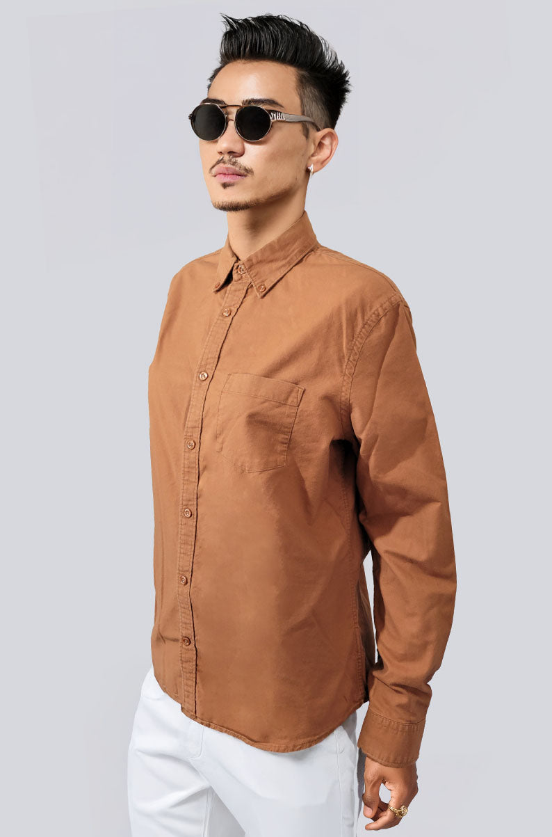 Coffee Brown Oxford Button Down Shirt | MEDIUM