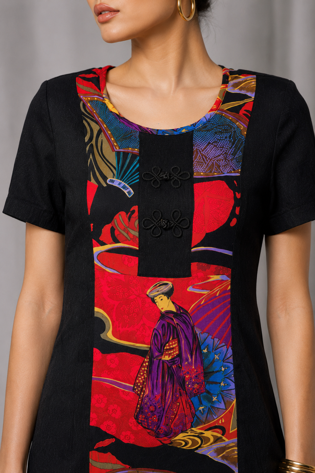 Vintage 90s Colorful Japanese Print Dress Size | SMALL