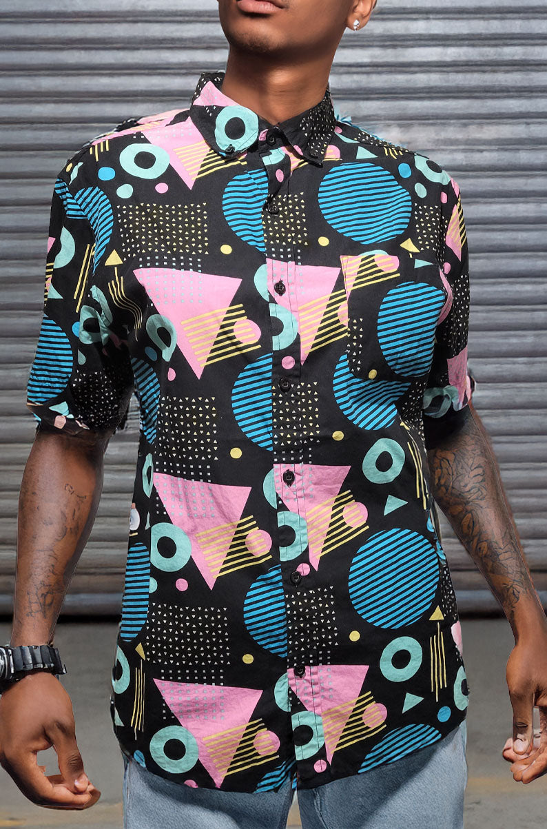 90s Style Memphis Print Button Up Shirt | SMALL