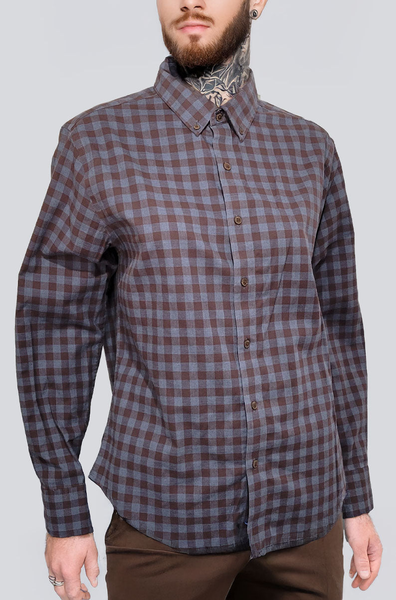 Classic Brown & Blue Oxford Button Down Shirt | MEDIUM