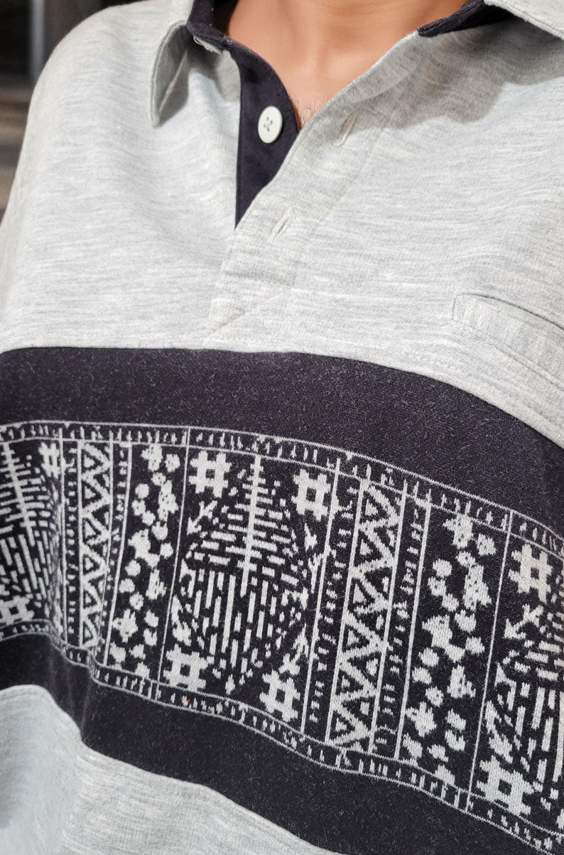 90's Vintage Quarter Button Pullover | Retro Design Sweater | Fits L/XL