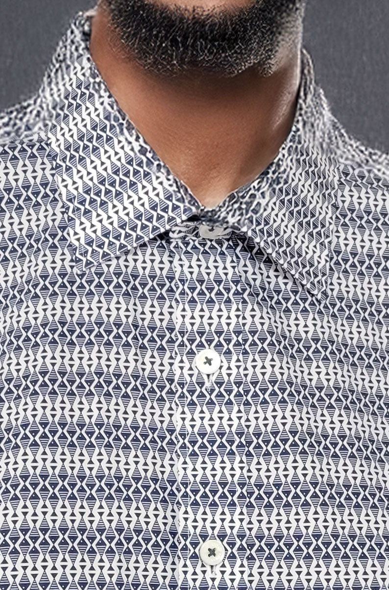 Men's Geometric Fish Print Button Down Shirt | LARGE
