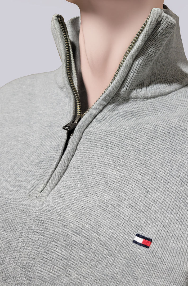 Tommy Hilfiger Classic Gray Quarter-Zip Sweater | MEDIUM