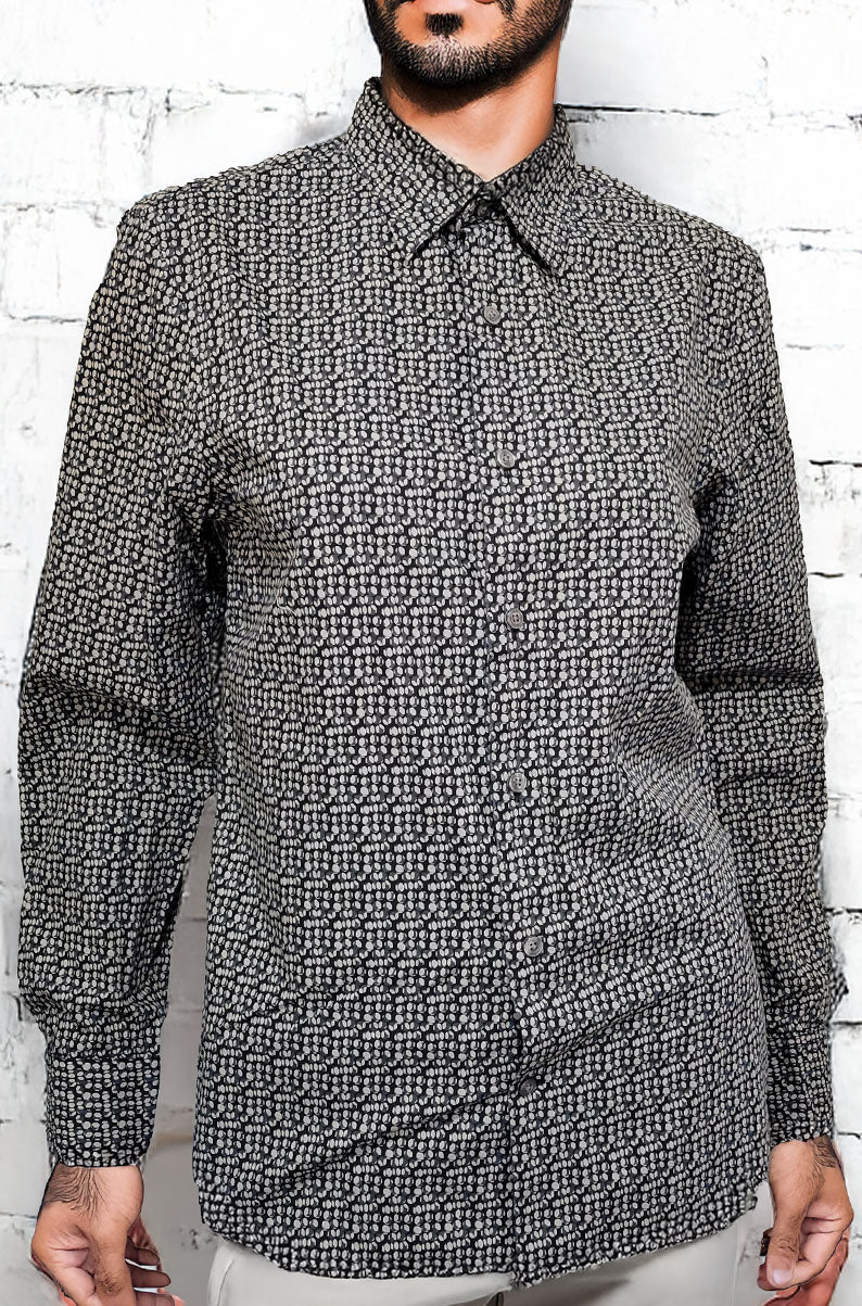 Modern Micro-Print Button-Up Shirt | SMALL